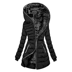 Winter Coat for Women,Womens Warm Long Coat Fur Collar Hooded Jacket Slim Parka Outwear Fleece Lined Trench Coat