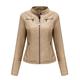 BDCUYAHSKL Autumn and Winter Casual Fashion Women's Stand-Up Collar Solid Color Short Leather Jacket Slim Zipper Pocket Jacket Thin Coat Motorcycle Jacket Women