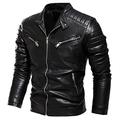 BKPPBi1lkin Leather Jacket Mens Mens Winter Jacket Lapel Black Leather Jacket Men Biker Coats Jacket Men Warm Lined Slim Fit (Color : Black, Size : 3XL)