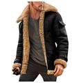 Mens Faux Fur Suede Bomber Jacket Sherpa Fleece Lined Leather Trucker Jackets Lamb Velvet Faux Fur Bomber Jackets Shearling Coats Black