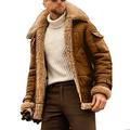 SKYWPOJU Men's Parka Jacket with Faux Fur Collar Thicken Warm Teddy Fleece Jacket Winter Jacket Windproof Coat Leisure Jacket Motorcycle Jacket Outdoor Teddy Jacket Winter Coat Men Brown