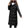 TMDD Womens Winter Warm Long Puffer Jacket Adult Ladies Zipper Up Windproof Quilted Padded Down Jackets Outdoor Thermal Hooded Parkas Coat