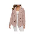 O·Lankeji Plus Size Faux Shearling Jacket for Womens,Long Sleeve Plush Button Coats with Pocket,Solid Color Lapel Outwear for Warm Winter (Color : Pink, Size : 3XL)