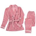 AHECZZ Pajamas,Women Pajamas Elegant Long Sleeve Home Suit Warm Two Piece Set Sleepwear Set M Pink