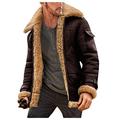 Mens Faux Fur Suede Bomber Jacket Sherpa Fleece Lined Leather Trucker Jackets Lamb Velvet Faux Fur Bomber Jackets Shearling Coats Coffee