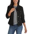 Women Button Down Denim Jean Jacket Long Sleeve Patchwork Teen Girls Coat (Black, L)