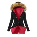 Womens Hooded Fleece Line Coats Parkas Faux Fur Jackets Active Outdoor Trench Raincoat with Pockets Plus Size