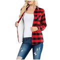 Zldhxyf Checked Jacket Women's Shirt Jacket Loose Blouse Shirt Autumn Long Sleeve Shirt Elegant Checked Shirt Long Sleeve Shirt Button Down Shirt Checked Shirt Blouse Tops Cardigan, red, S