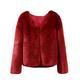 Vagbalena Women's Winter Faux Fur Coat Fashion Solid Color Short Long-Sleeved Plush Jacket Casual Lapel Warmth Faux Fur Coat Cardigan Elegant Jacket (Wine red,3XL)