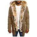 Men's Fleece Thicked Warm Overcoat Autumn Winter Faux Fur Trimmed Hood Jacket Outwear Outdoor Windproof Causal Parka