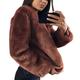 Vagbalena Women's Winter Faux Fur Coat Fashion Solid Color Short Long-Sleeved Plush Jacket Casual Lapel Warmth Faux Fur Coat Cardigan Elegant Jacket (Leather Powder,L)