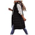 Women's Down Vest Long Winter Coat Vest with Hood Vest Coat Sleeveless Warm Down Coat with Pockets Quilted Vest Women's Down Jacket Outdoor, #01-Black, XXL