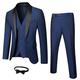 MY'S Mens 3-Piece Suit Shawl Lapel One Button Tuxedo Winter Fabric Slim Fit Premium Dinner Jacket Vest Pants & Tie Set Deep Blue