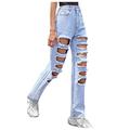 Jeans for Women Fashion High Waist Hole Jeans Casual Loose Straight Jeans Stretch Denim Jeans Slim Fit Bootcut Jeans Casual Trousers Streetwear Ripped Destroyed Jeans