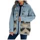 SHOBDW Women's Fashion Aztec Print Splice Button Down Long Sleeve Coat Outwear Pocket Warm Denim Jacket Ladies Casual Loose Outerwear(Blue,S)