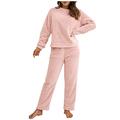 Briskorry Women's Warm Plain Flannel Pyjama Set Sleepwear and Pyjama Bottoms Lounge Sets Fleece Long Sleeve Sleepwear Two Piece Autumn Winter Leisure Suit, pink, XL