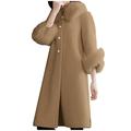 Trench coats for women with hood,Women Faux Coat Elegant CollarThick Warm Long Sleeve Cotton Lining Outerwear Long Fake Jacket,Lightweight Full Zip Soft Polar Fleece Jacket Outdoor Recreation Coat