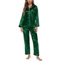 Aivtalk Womens Pyjamas Satin Pyjama Set Sleepwear Long/Short Top and Pants Set Button Down Nightwear 2 Piece Pjs Set with Pocket, Green M