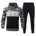 Auenix Men's Tracksuit Hoodie, Patchwork Camouflage Tracksuit Men Full Winter Sweatshirt & Pants, Tracksuit Men Winter Sports, Jogger Gym Tracksuit, dark grey, M