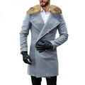 Men's Thermal Trench Coat Autumn Winter Double Breated Faux Fur Trimmed Hood Overcoat Casual Windproof Outdoor Parka Outwear