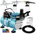 Master Airbrush Dual Fan Air Compressor Professional Kit with 3 Airbrush Sets 0.3 mm Gravity & 0.35 0.8 mm Siphon Feed