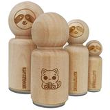 Content Kawaii Chibi Sitting Cat with Ball of Yarn Rubber Stamp for Scrapbooking Crafting Stamping - Small 3/4 Inch