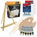 U.S. Art Supply 14-Piece Artist Painting Set with 6 Vivid Oil Paint Colors 12 Easel 2 Canvas Panels 3 Brushes Wood Painting Palette - Fun Children Kids School Students Beginners Starter Kit