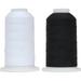 2 Cones Polyester All-Purpose Sewing Thread by Threadart - 600m - 50S/3 - 1 White and 1 Black - 2 Cones Total