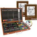 U.S. Art Supply 84-Piece Deluxe Artist Studio Creativity Set Wood Box Case - Art Painting Drawing 2 Sketch Pads 24 Watercolor Paint Colors 24 Oil Pastels 24 Colored Pencils 2 Brush Starter Kit