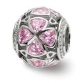 Fancy Bead White Sterling Silver Glass Cubic Zirconia CZ Pink 15.21 mm 10.3