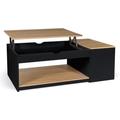 Table basse plateau relevable elea avec coffre bois noir et façon hêtre - Multicolore