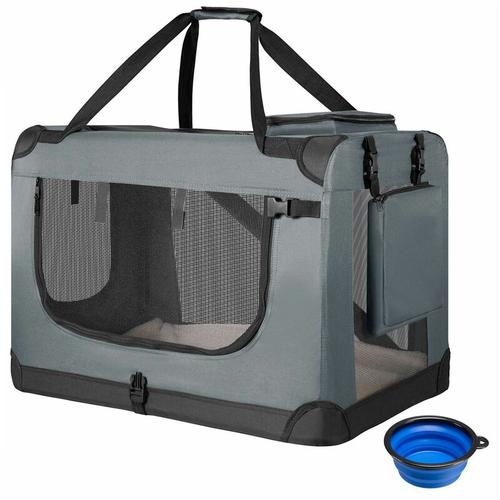 Juskys Hundetransportbox Lassie S (grau) faltbar - 34 x 50 x 36 cm - Hundetasche mit Decke, Tasche
