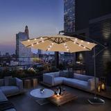 9.5ft Solar LED Lighted Outdoor Patio Hanging Cantilever Umbrella