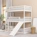 Triple Twin Bunk Bed, YOFE Twin Over Twin Over Twin Bunk Bed for Kids, Triple Bunk Bed with Ladder and Slide, Wood Twin Triple Bunk Bed for Bedrooms, Dormitories, No Box Spring Need, White, R4530