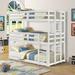Triple Bunk Bed 3 Beds Twin Over Twin Over Twin Bunk Bed Solid Wood Floor Bunk Bed With Ladders,Detachable,Twin/Twin/Twin, White and Grey