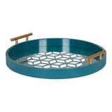 Kate and Laurel Caspen Modern Round Tray 15.5 inch Diameter Teal Decorative Tray for Storage and Display