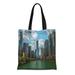 KDAGR Canvas Tote Bag Skyscraper Skyline Chicago People Day Illinois Cityscape Outdoors Sunlight Reusable Handbag Shoulder Grocery Shopping Bags