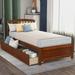 Twin Platform Bed Frame with Storage, YOFE Wood Twin Platform Bed Frame for Kids, Platform Bed with Two Drawers / Headboard, Modern Twin Size Bed with Slats Support, Small Room Furniture, Walnut, D296