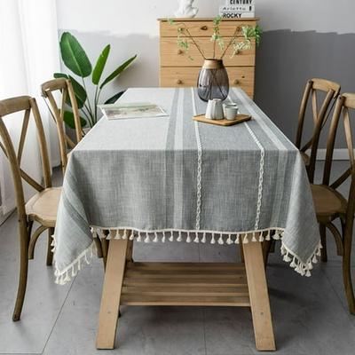 Plaid Tablecloth Cotton Linen Rectange Table Cloth Cover Tassel Dining Kitchen