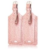 2 Pack Luggage Tags, ACdream Premium PU Leather Case Name Luggage Bag Tags for Travel Bag Suitcase Set with Name ID Labels, Glitter Rose Gold