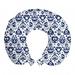 Navy Blue Travel Pillow Neck Rest, Traditional Ikat Pattern Retro Style Composition Damask Inspired, Memory Foam Traveling Accessory Airplane and Car, 12", Blue White, by Ambesonne