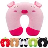 Travel pillow Children neck pillow Cute animal shape Neck pillow Headrest Baby travel sleeping pillow Neck support pillow for home, traveling in the car Airplane train (Piggy)