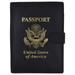 Leather Black Passport Holder Cover Case Wallet USA Embedded Logo Travel U.S Wallets for Men & Women