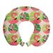 Exotic Travel Pillow Neck Rest, Flamingo Birds in Childish Doodle with Palm Leaves on Tartan Backdrop Print, Memory Foam Traveling Accessory Airplane and Car, 12", Fern Green and Pink, by Ambesonne