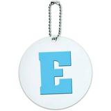 Letter E Initial Baby Boy Block Font Blue Shower Round Luggage ID Tag Card for Suitcase or Carry-On