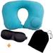 Neck Pillow Travel Pillow Inflatable, Portable Airplane Pillow for Adults and Kids(Eye Mask +Earbuds +Storage Bag Included, Peacock Blue)