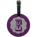 Letter E Initial Flower Purple Round Leather Luggage ID Tag Suitcase Carry-On