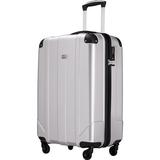 Spinner Luggage with Built-in TSA and Protective Corners, P.E.T Light Weight Carry-On 20" 24" 28" Suitcases (20 inch, Silver)