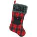 20.5 Red Black Plaid Christmas Stocking w/ Pocket Faux Fur Cuff