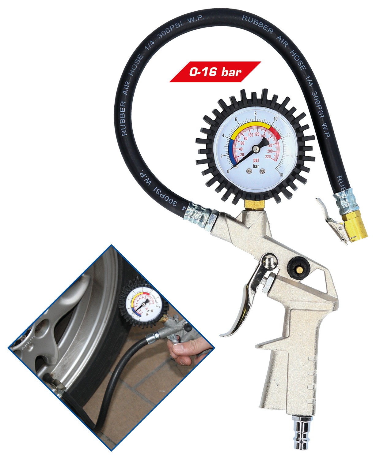 Brilliant Tools Reifenfüllmesser, 0-16 bar Druckluftreifenprüfer/-füller BT691019 Image